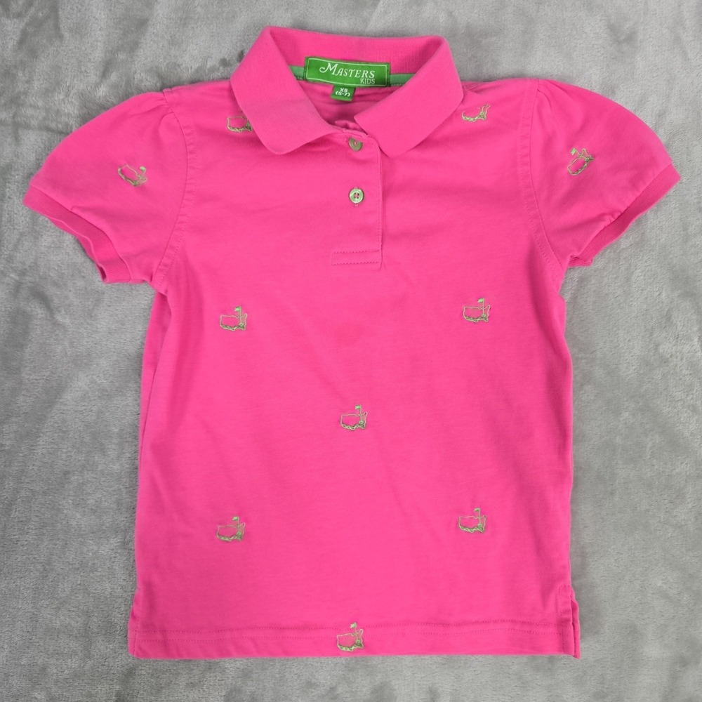 Masters Kids Girls Golf Polo XS (5-7) Pink AOP Logo